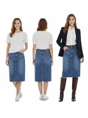⭐Levis Womens Denim Midi Skirt Size 29 Classic Blue Wash Button & Zipper Closure